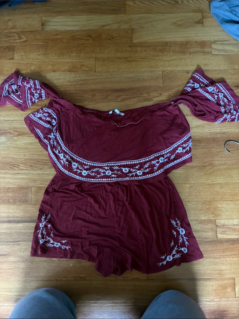 Women’s Off-Shoulder Embroidered Top in Burgundy